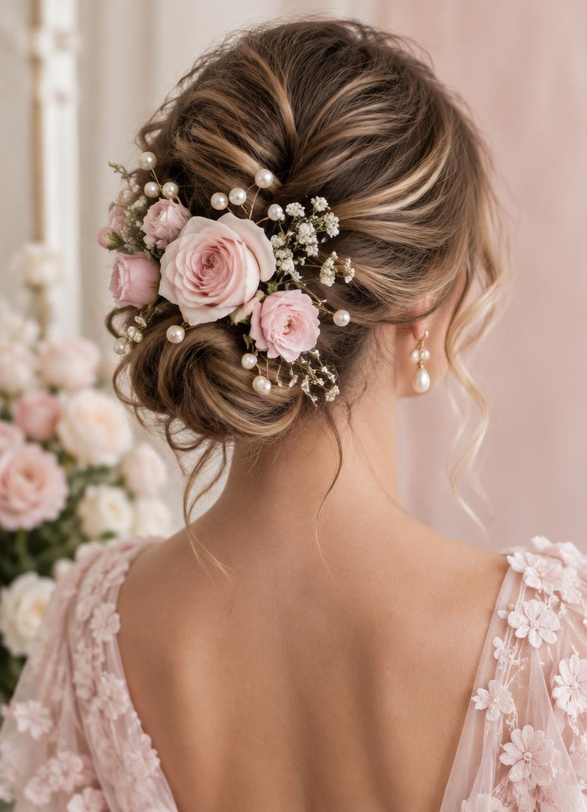 Rose & pearl updo